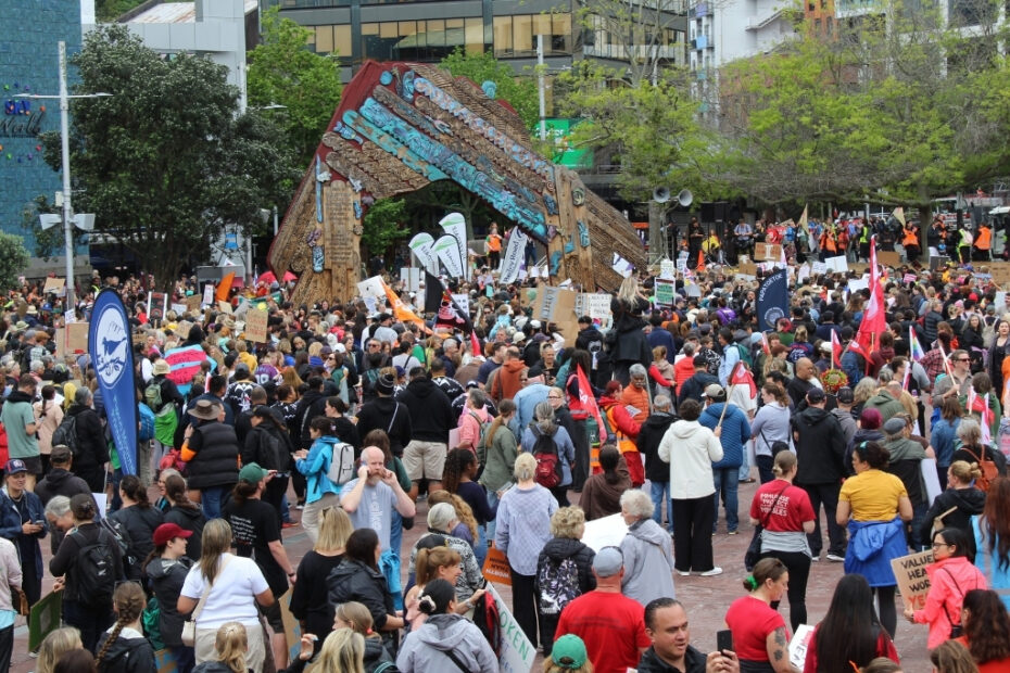 A large group strike at Auckland's Aotea Square, 23 October 2025
