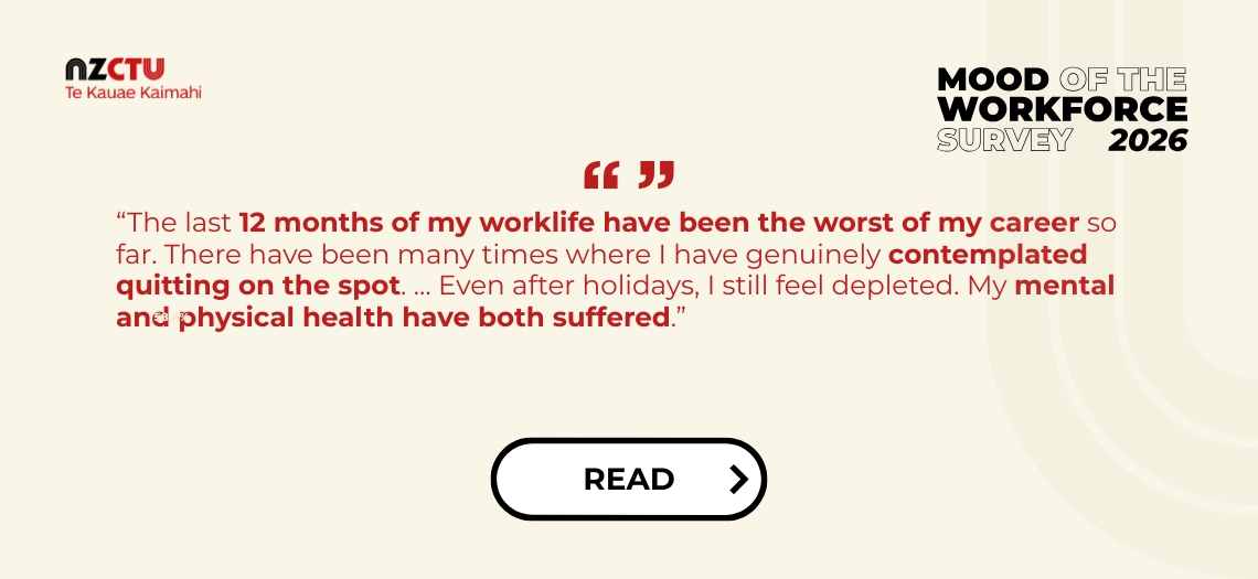 motwf 2026 Mood of the Workforce survey 2026. "The last 12 months of my worklife have been the worst of my career so far. There have been many times where I have genuinely contemplated quitting on the spot. … Even after holidays, I still feel depleted. My mental and physical health have both suffered.”