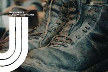 Union News. Tuesday 23 June 2026. Image of discarded boots