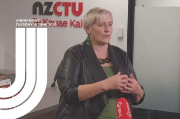 Union New 16 June 2026 showing NZCTU Te kauae Kaimahi President Sandra Grey from One News story