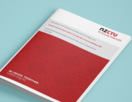 Cover of an NZCTU submission document on the Local Government (Port Companies Accountability) Bill, featuring the NZCTU logo and a red patterned design against a blue background.